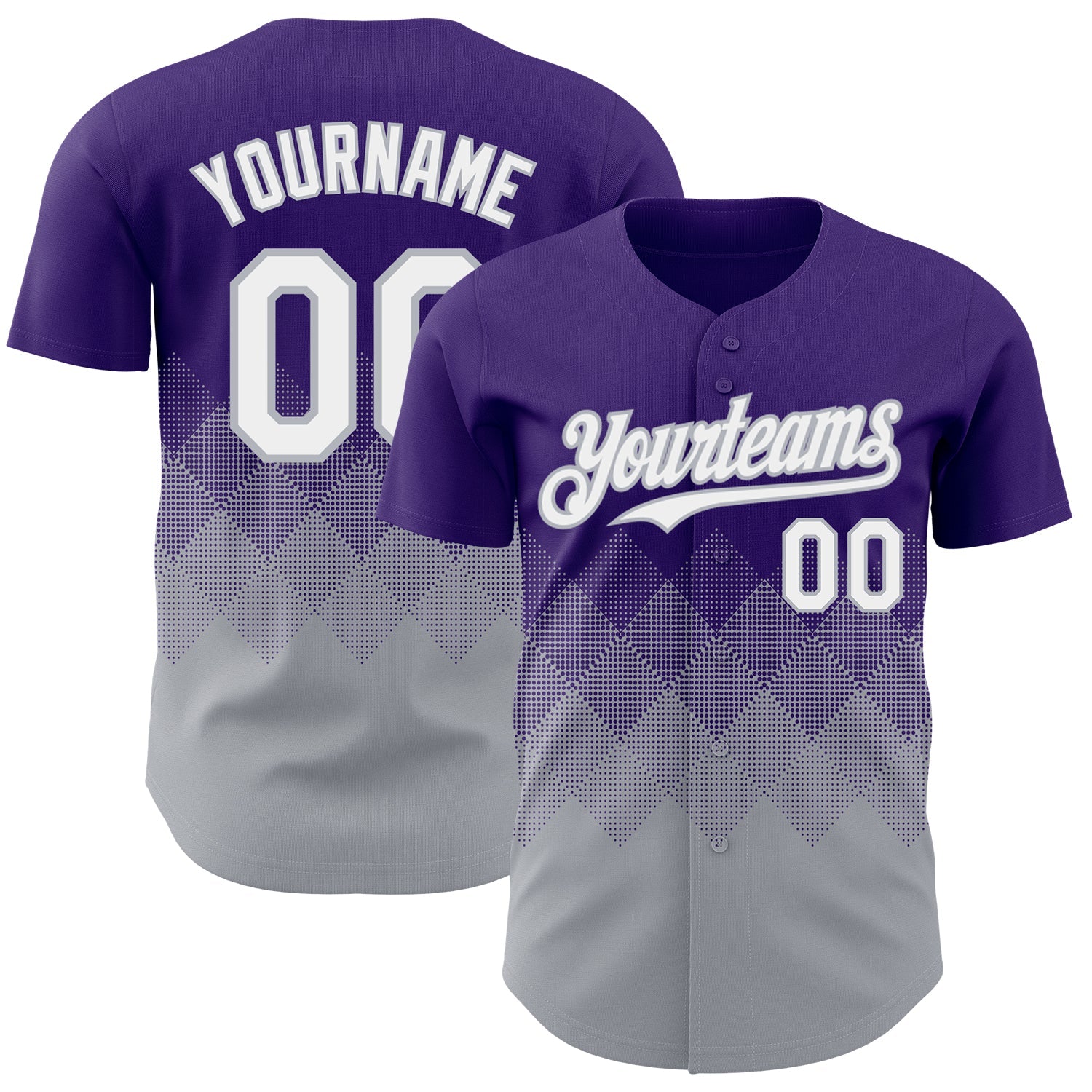 Custom Purple White-Gray 3D Gradient Square Shape Authentic Baseball Jersey - Main View