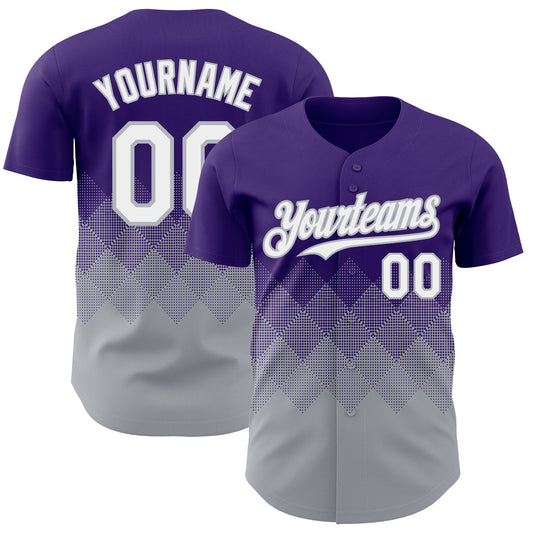 Custom Purple White-Gray 3D Gradient Square Shape Authentic Baseball Jersey - Main View