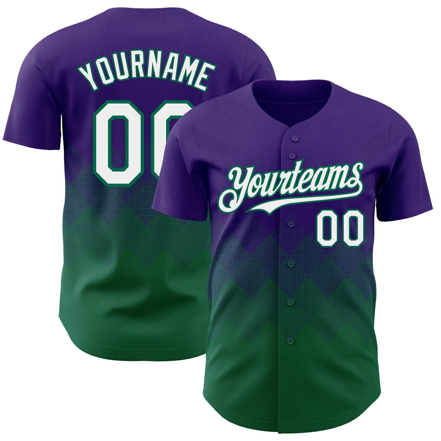 Custom Purple White-Kelly Green 3D Gradient Square Shape Authentic Baseball Jersey - Main View