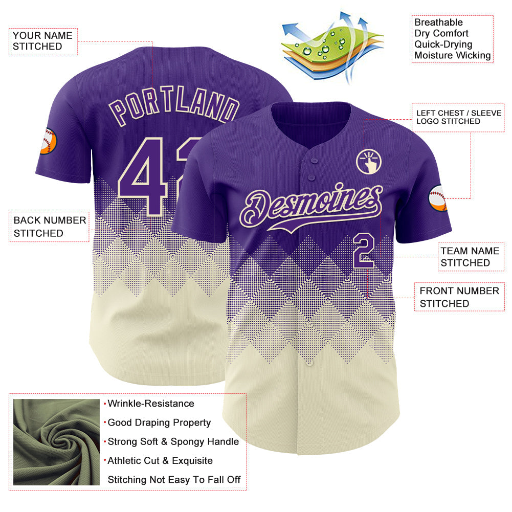 Custom Purple Cream 3D Gradient Square Shape Authentic Baseball Jersey view 3