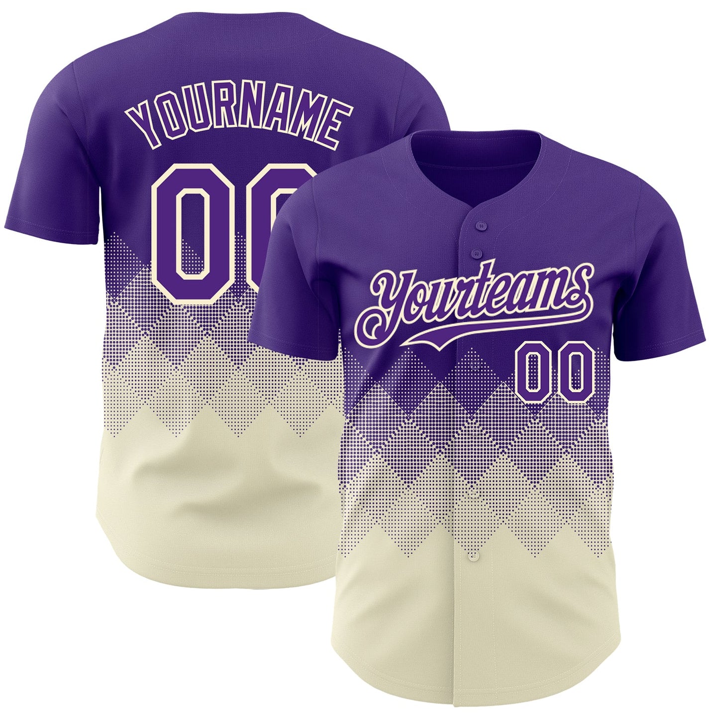 Custom Purple Cream 3D Gradient Square Shape Authentic Baseball Jersey - Main View