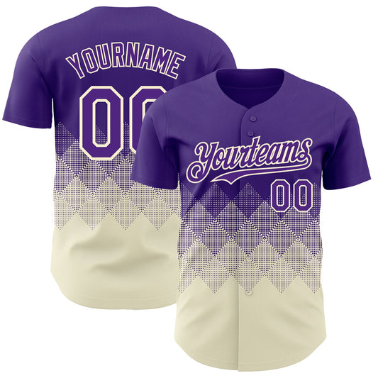 Custom Purple Cream 3D Gradient Square Shape Authentic Baseball Jersey - Main View