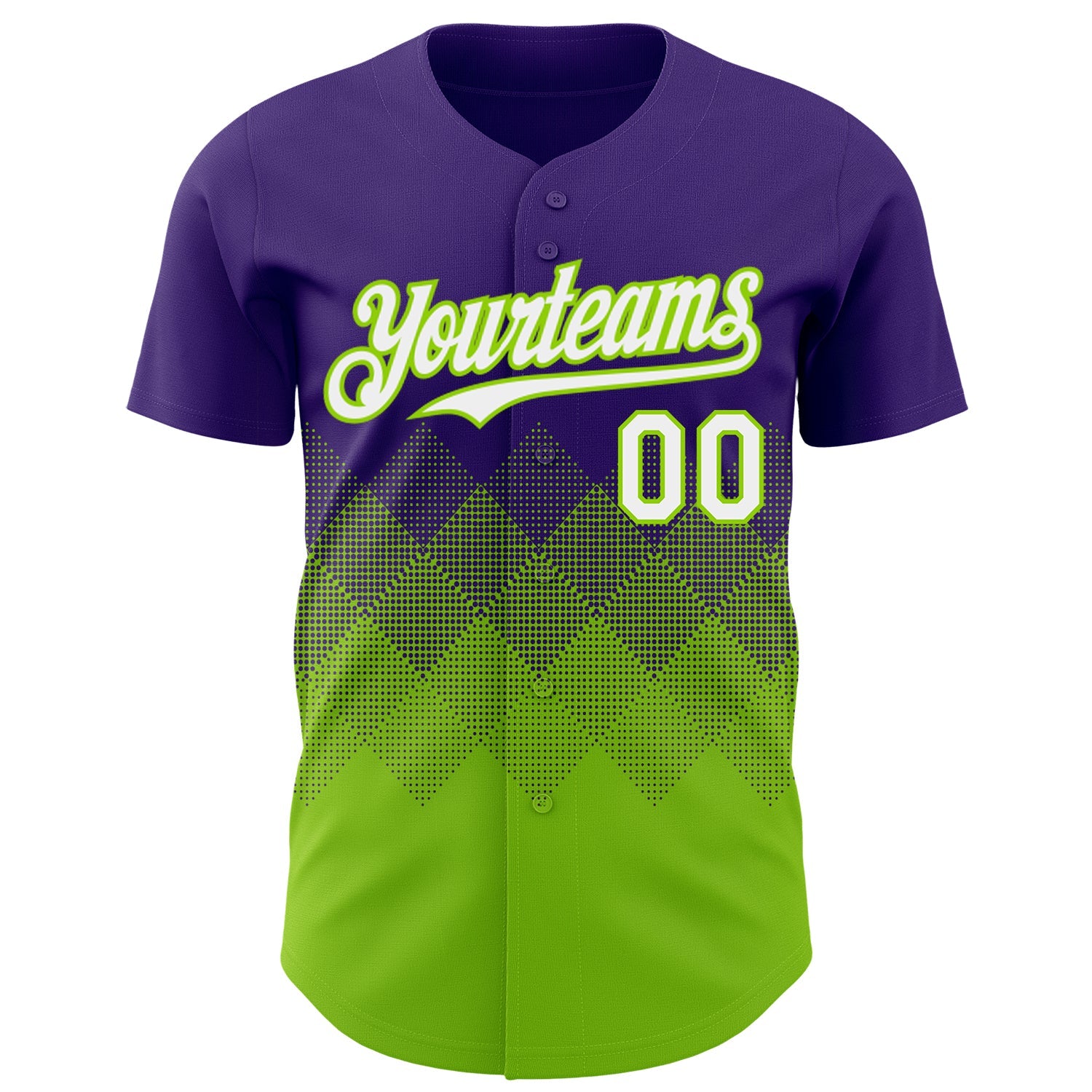 Custom Purple White-Neon Green 3D Gradient Square Shape Authentic Baseball Jersey view 2