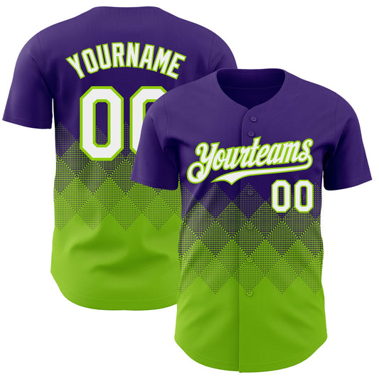 Custom Purple White-Neon Green 3D Gradient Square Shape Authentic Baseball Jersey - Main View