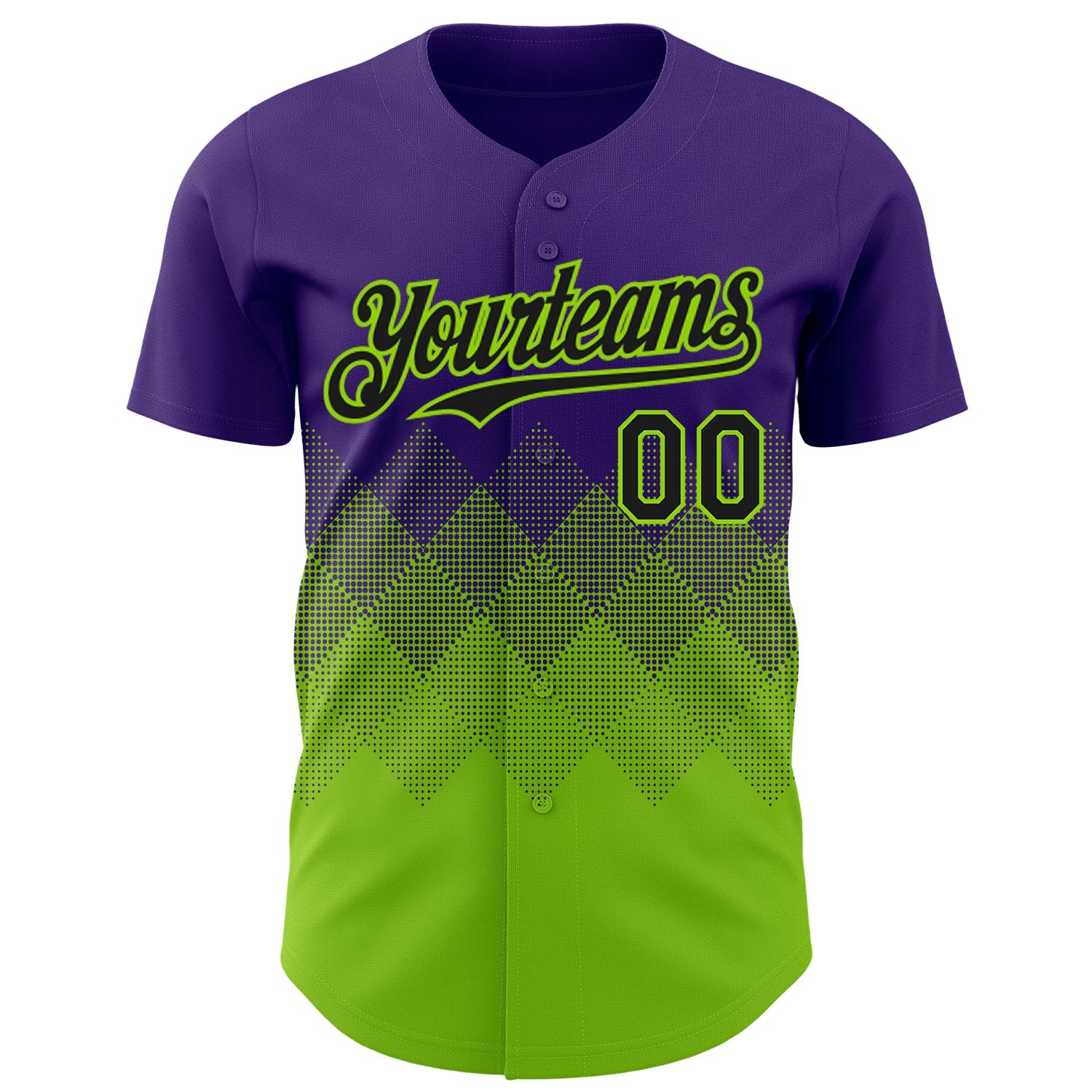 Custom Purple Black-Neon Green 3D Gradient Square Shape Authentic Baseball Jersey view 2