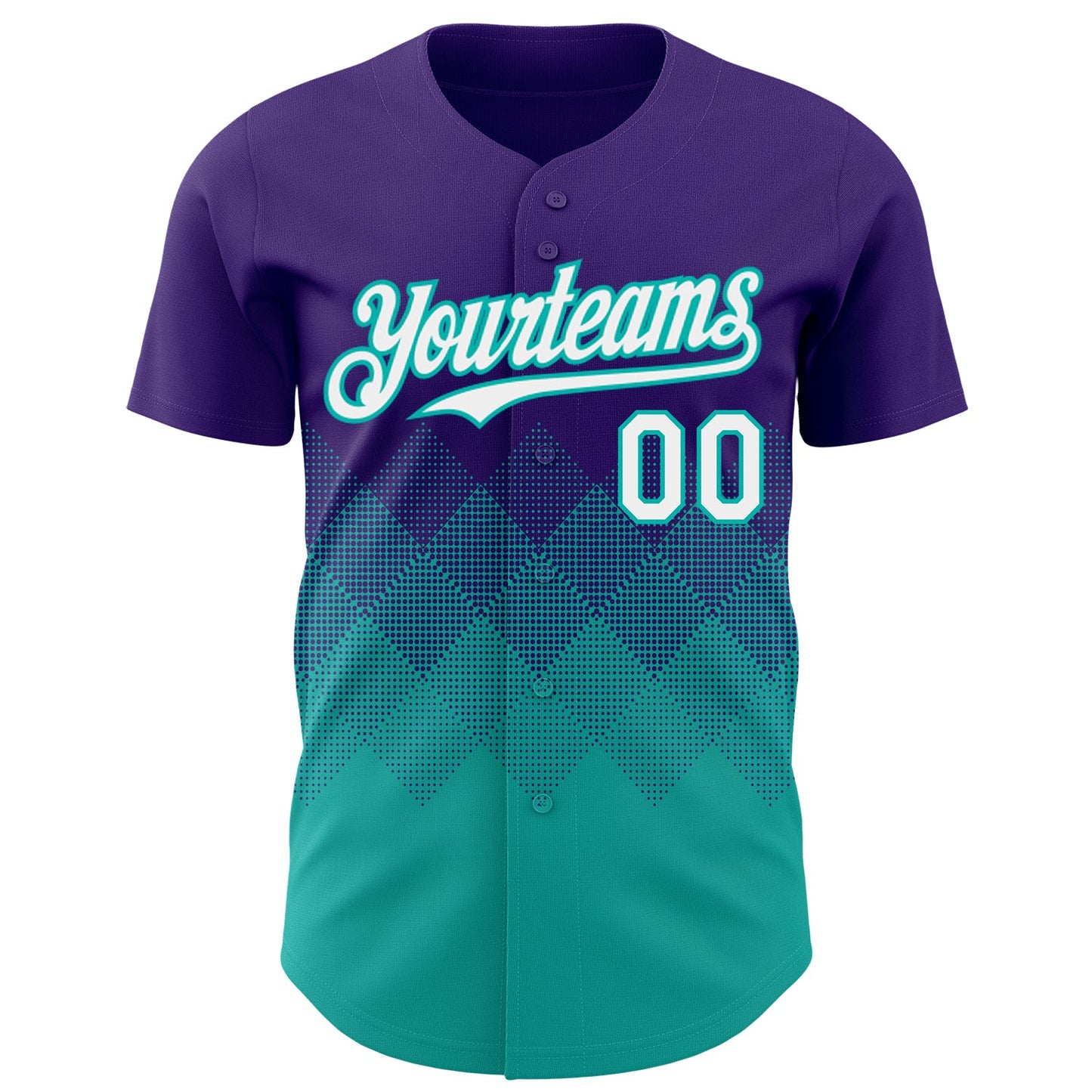Custom Purple White-Aqua 3D Gradient Square Shape Authentic Baseball Jersey view 2