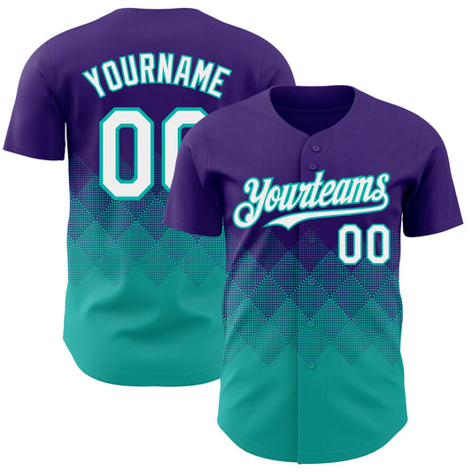 Custom Purple White-Aqua 3D Gradient Square Shape Authentic Baseball Jersey - Main View