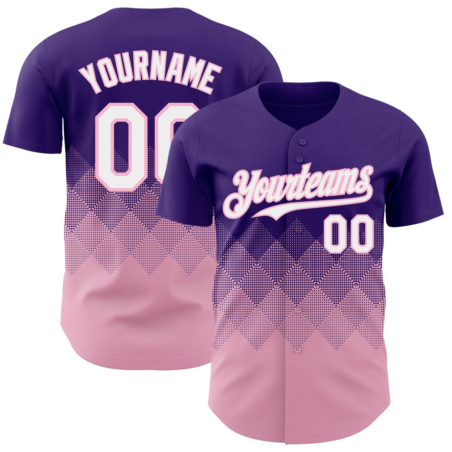 Custom Purple White-Light Pink 3D Gradient Square Shape Authentic Baseball Jersey - Main View