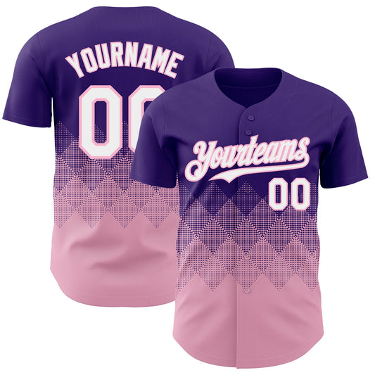 Custom Purple White-Light Pink 3D Gradient Square Shape Authentic Baseball Jersey - Main View
