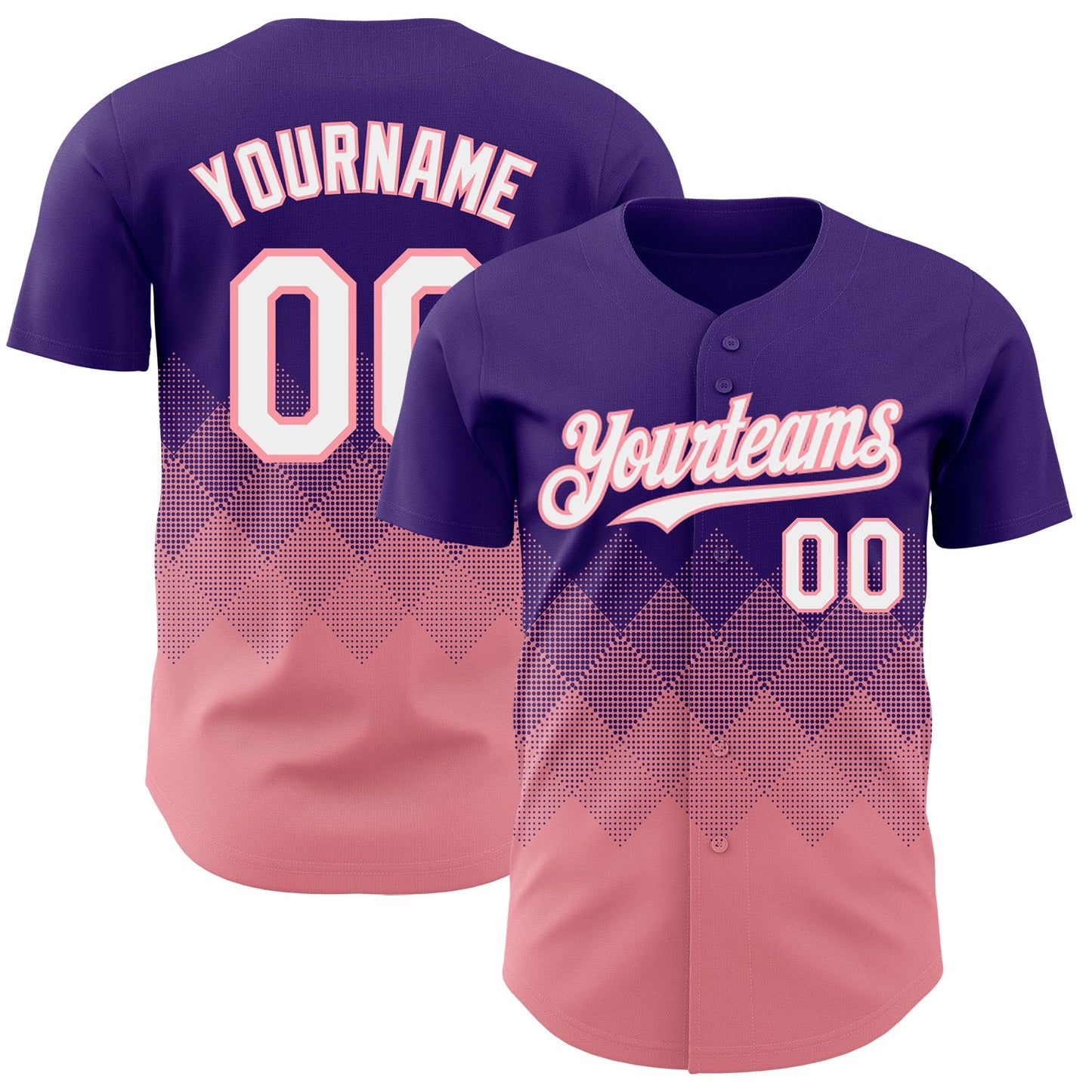 Custom Purple White-Medium Pink 3D Gradient Square Shape Authentic Baseball Jersey - Main View