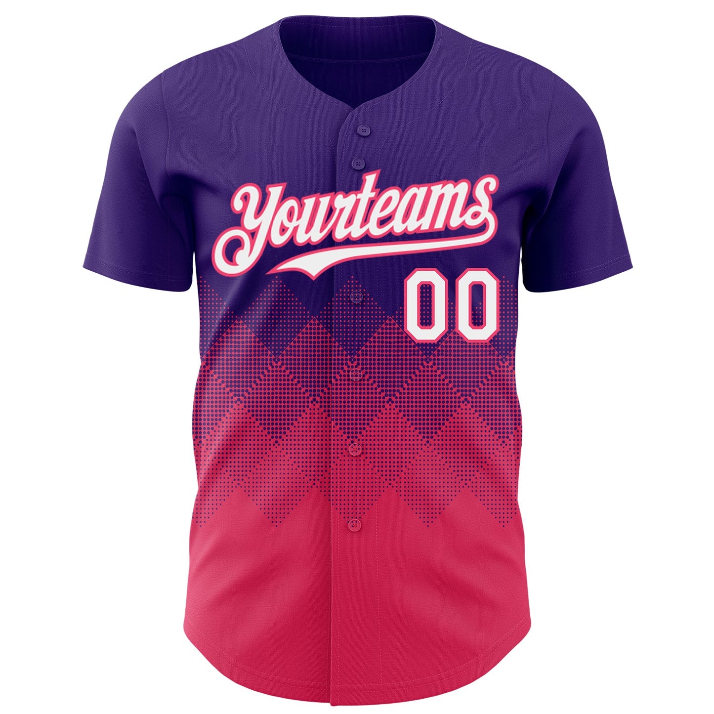 Custom Purple White-Neon Pink 3D Gradient Square Shape Authentic Baseball Jersey view 2