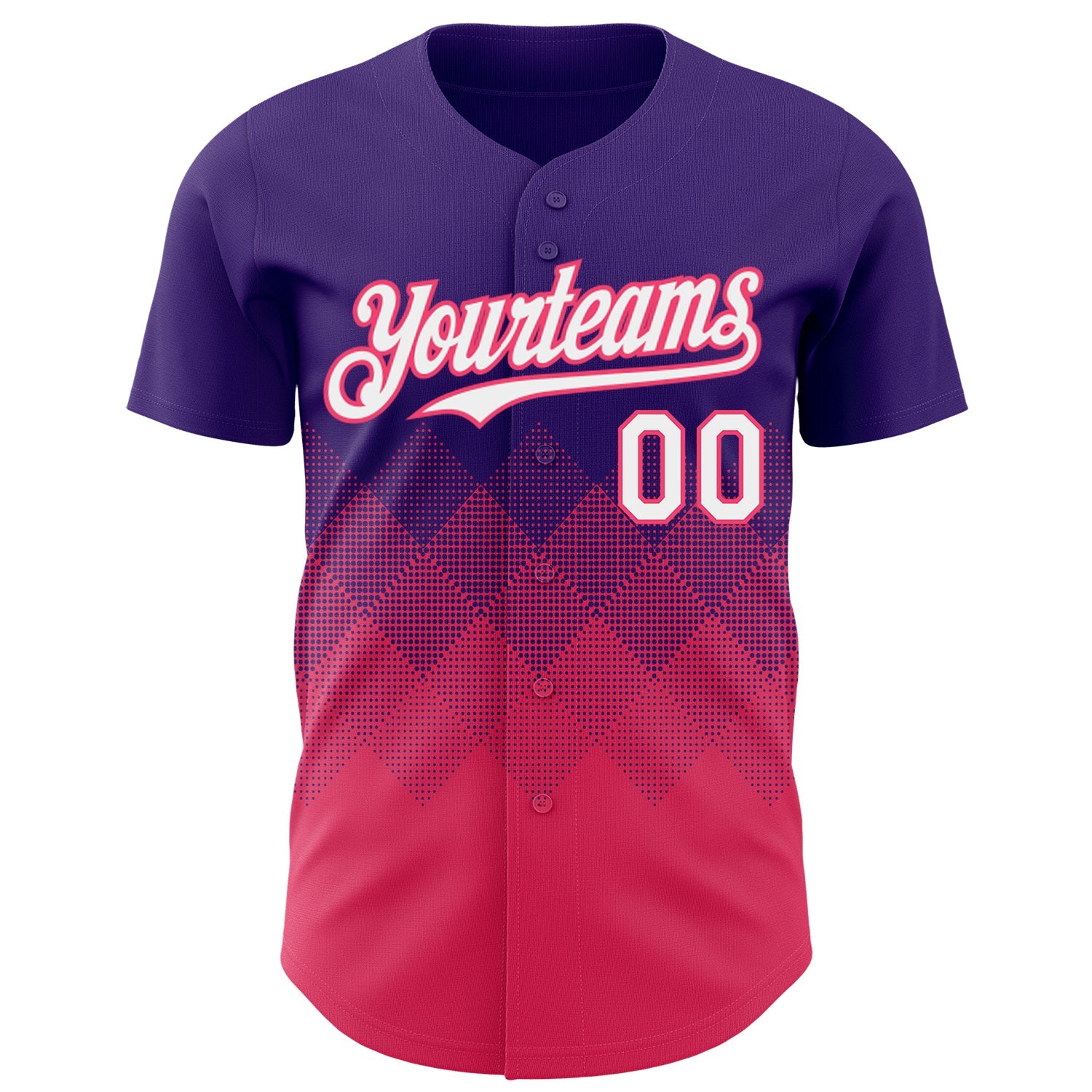 Custom Purple White-Neon Pink 3D Gradient Square Shape Authentic Baseball Jersey view 2