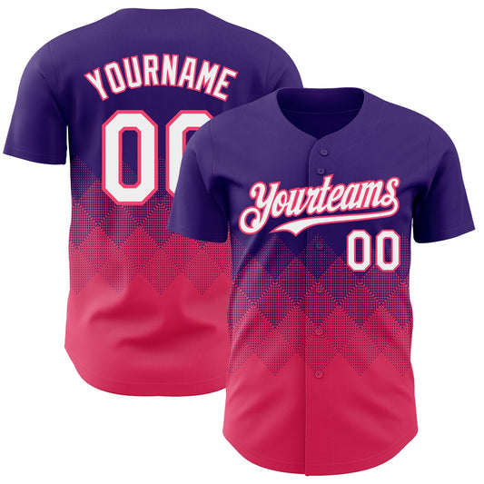 Custom Purple White-Neon Pink 3D Gradient Square Shape Authentic Baseball Jersey - Main View