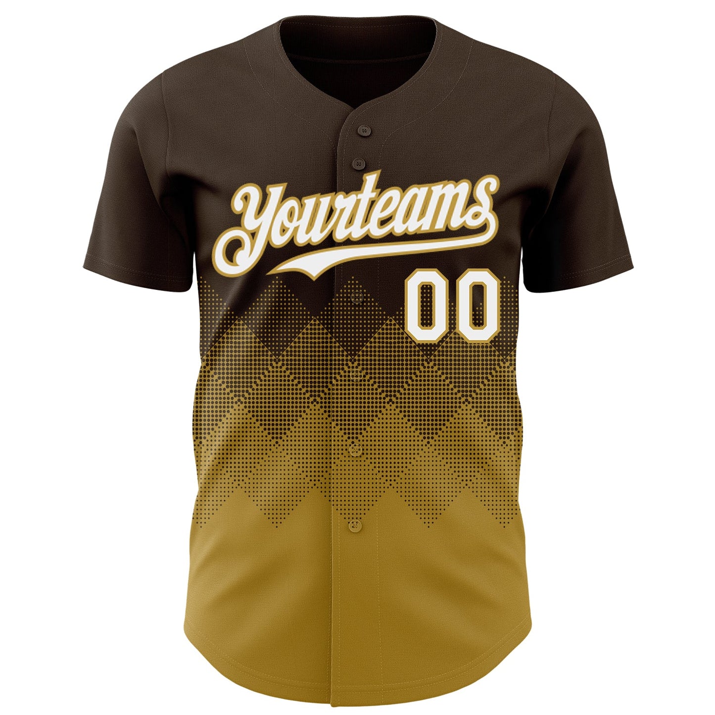 Custom Brown White-Old Gold 3D Gradient Square Shape Authentic Baseball Jersey view 2