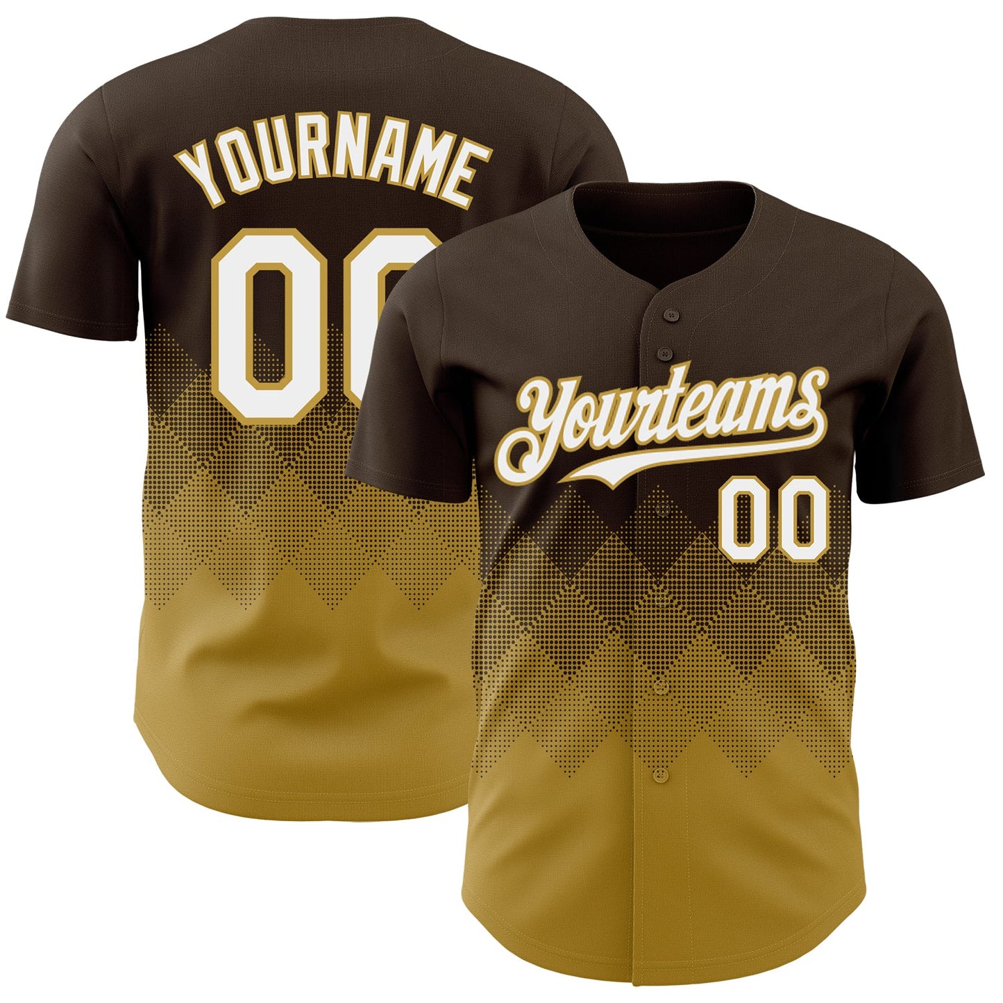 Custom Brown White-Old Gold 3D Gradient Square Shape Authentic Baseball Jersey - Main View