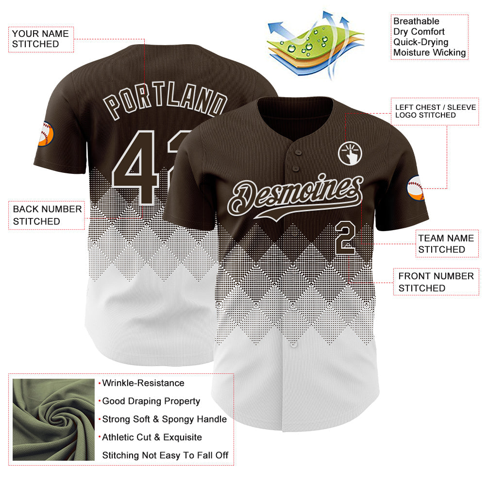 Custom Brown White 3D Gradient Square Shape Authentic Baseball Jersey view 3