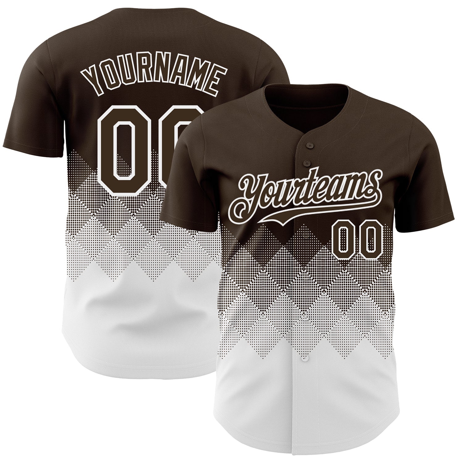 Custom Brown White 3D Gradient Square Shape Authentic Baseball Jersey - Main View