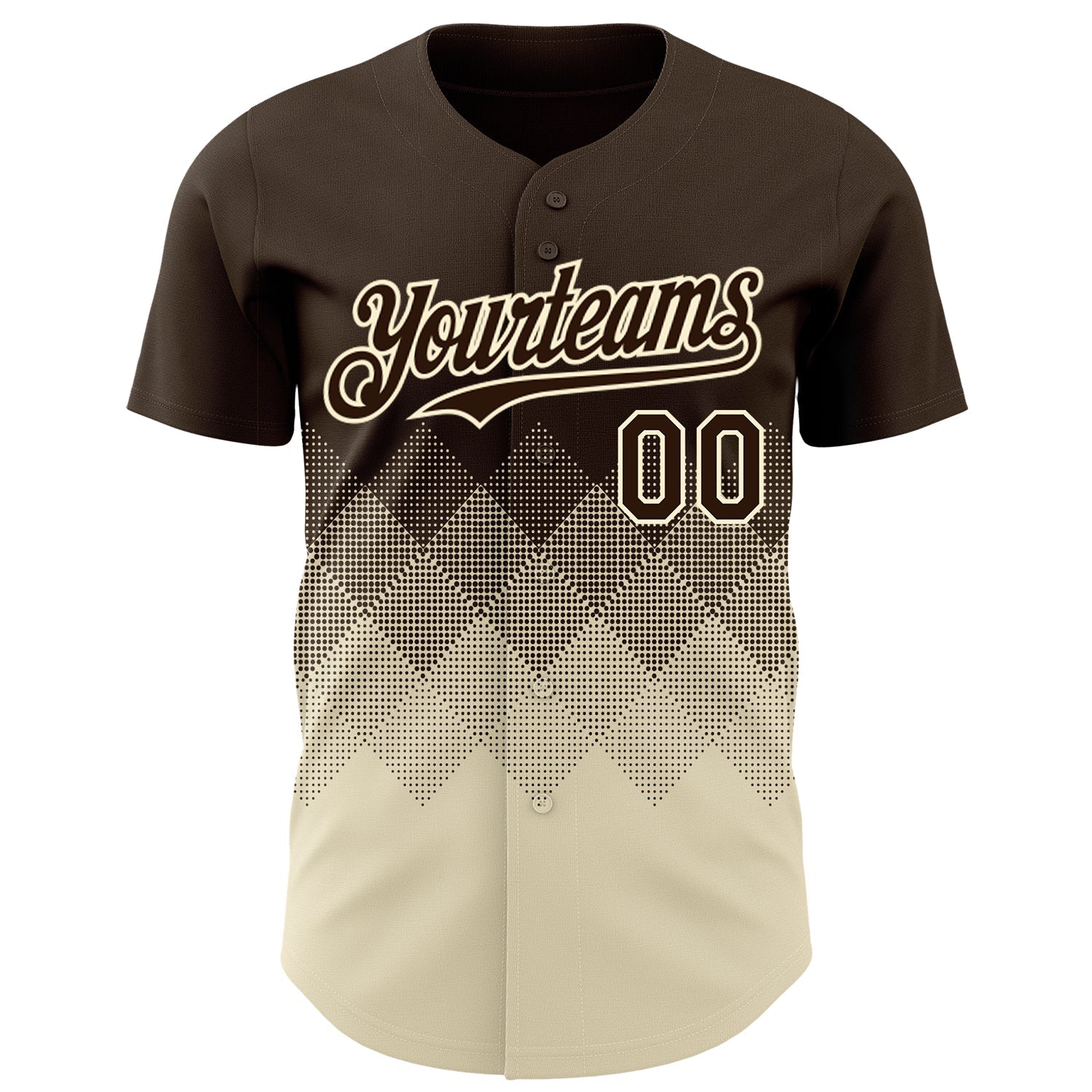 Custom Brown Cream 3D Gradient Square Shape Authentic Baseball Jersey view 2