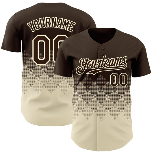 Custom Brown Cream 3D Gradient Square Shape Authentic Baseball Jersey - Main View