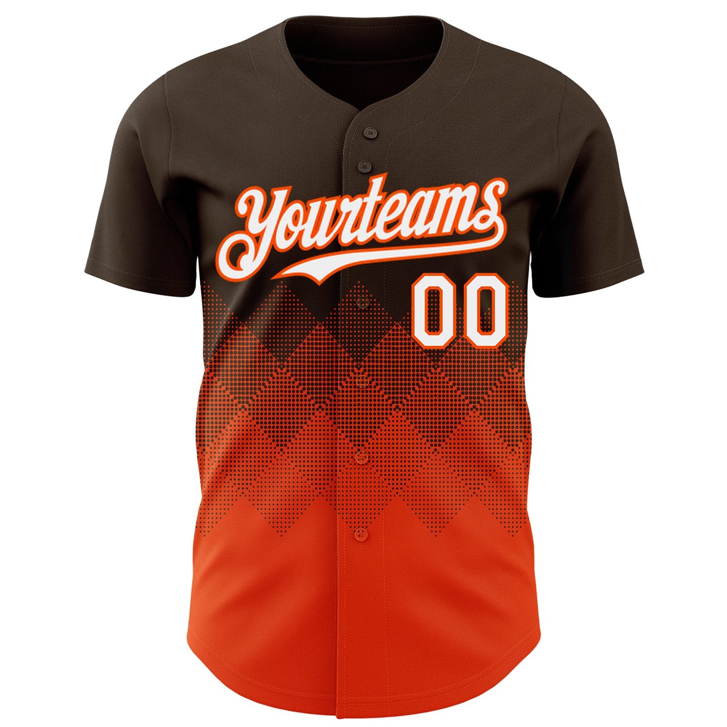 Custom Brown White-Orange 3D Gradient Square Shape Authentic Baseball Jersey view 2
