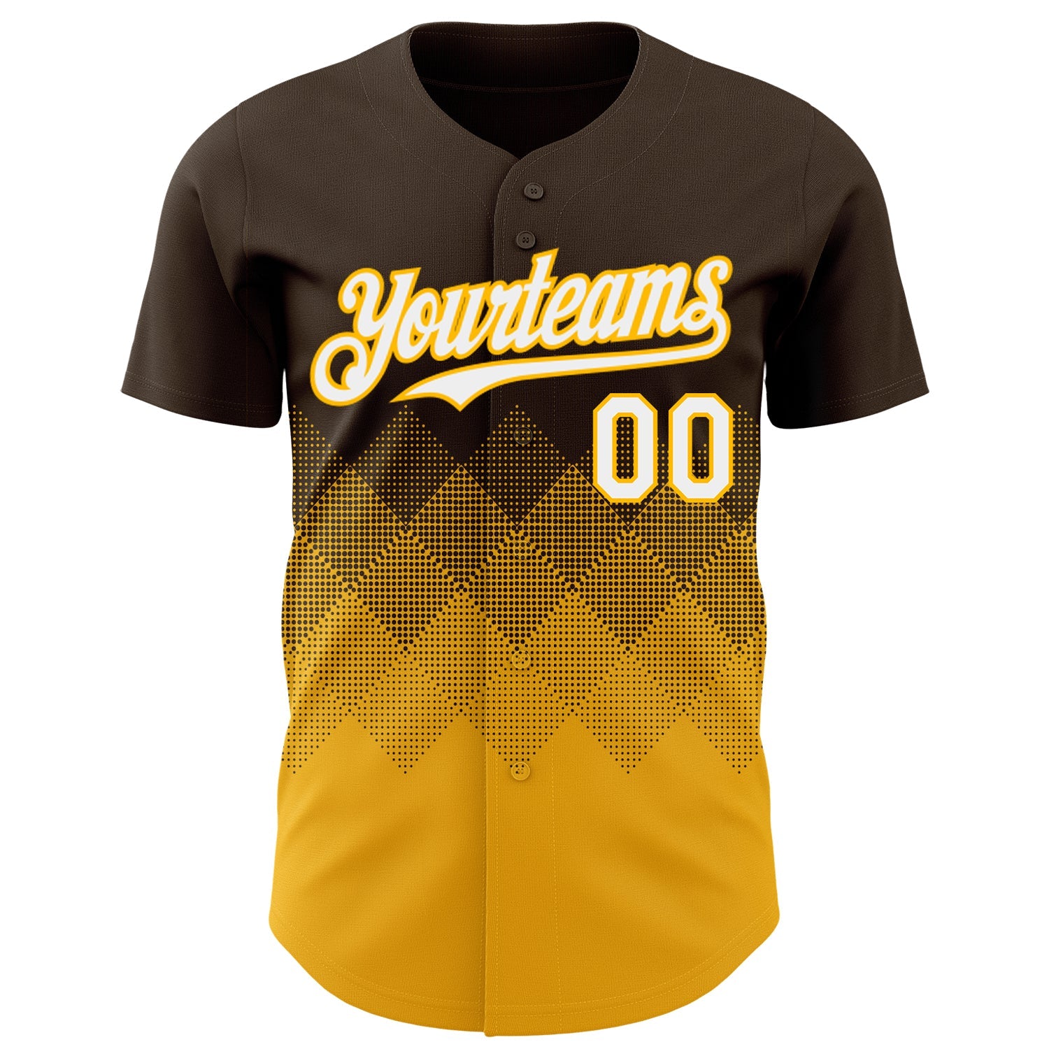 Custom Brown White-Gold 3D Gradient Square Shape Authentic Baseball Jersey view 2