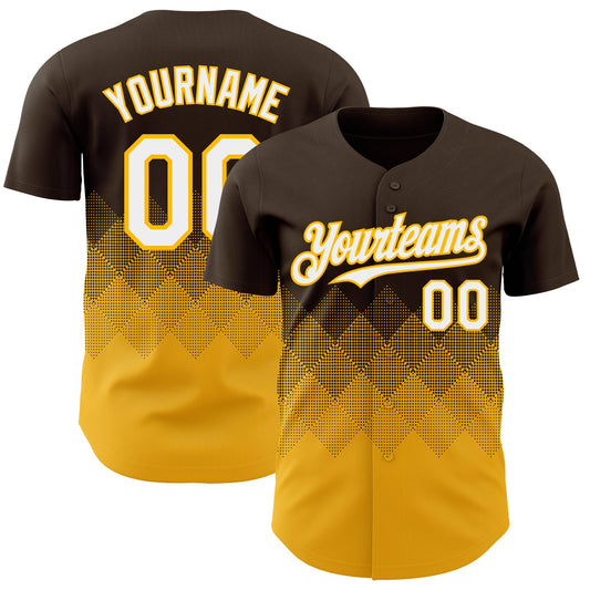 Custom Brown White-Gold 3D Gradient Square Shape Authentic Baseball Jersey - Main View