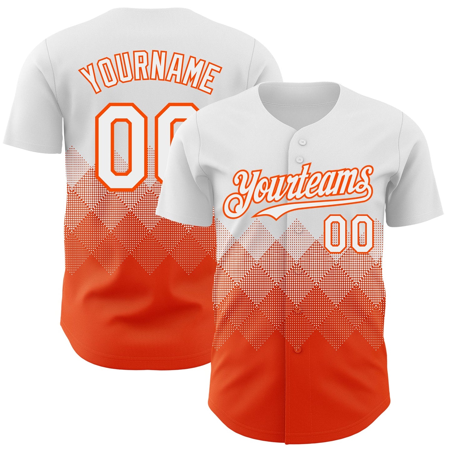 Custom White Orange 3D Gradient Square Shape Authentic Baseball Jersey - Main View