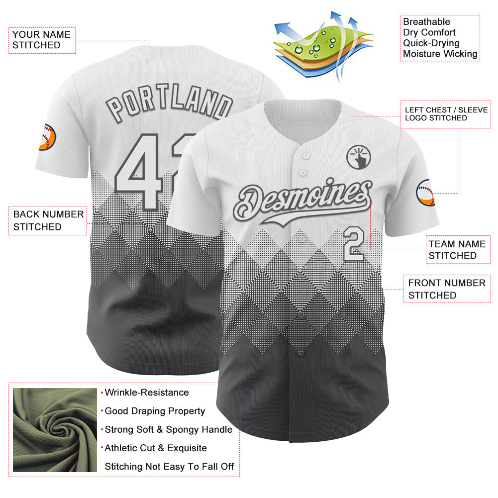 Custom White Steel Gray 3D Gradient Square Shape Authentic Baseball Jersey view 3