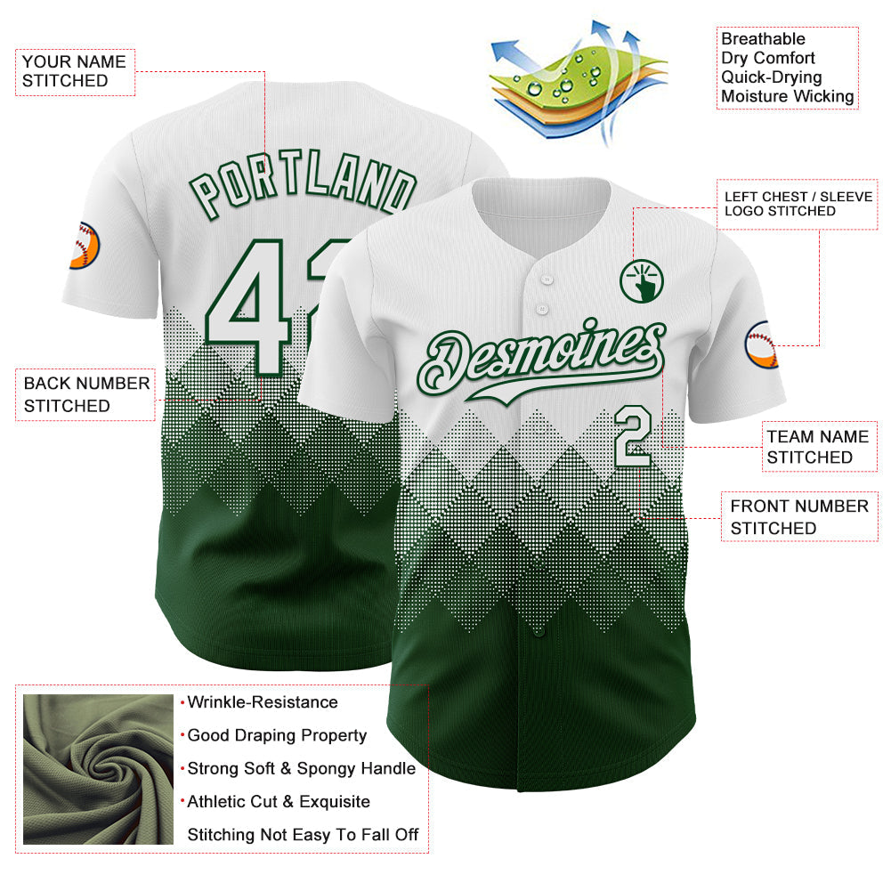 Custom White Green 3D Gradient Square Shape Authentic Baseball Jersey view 3