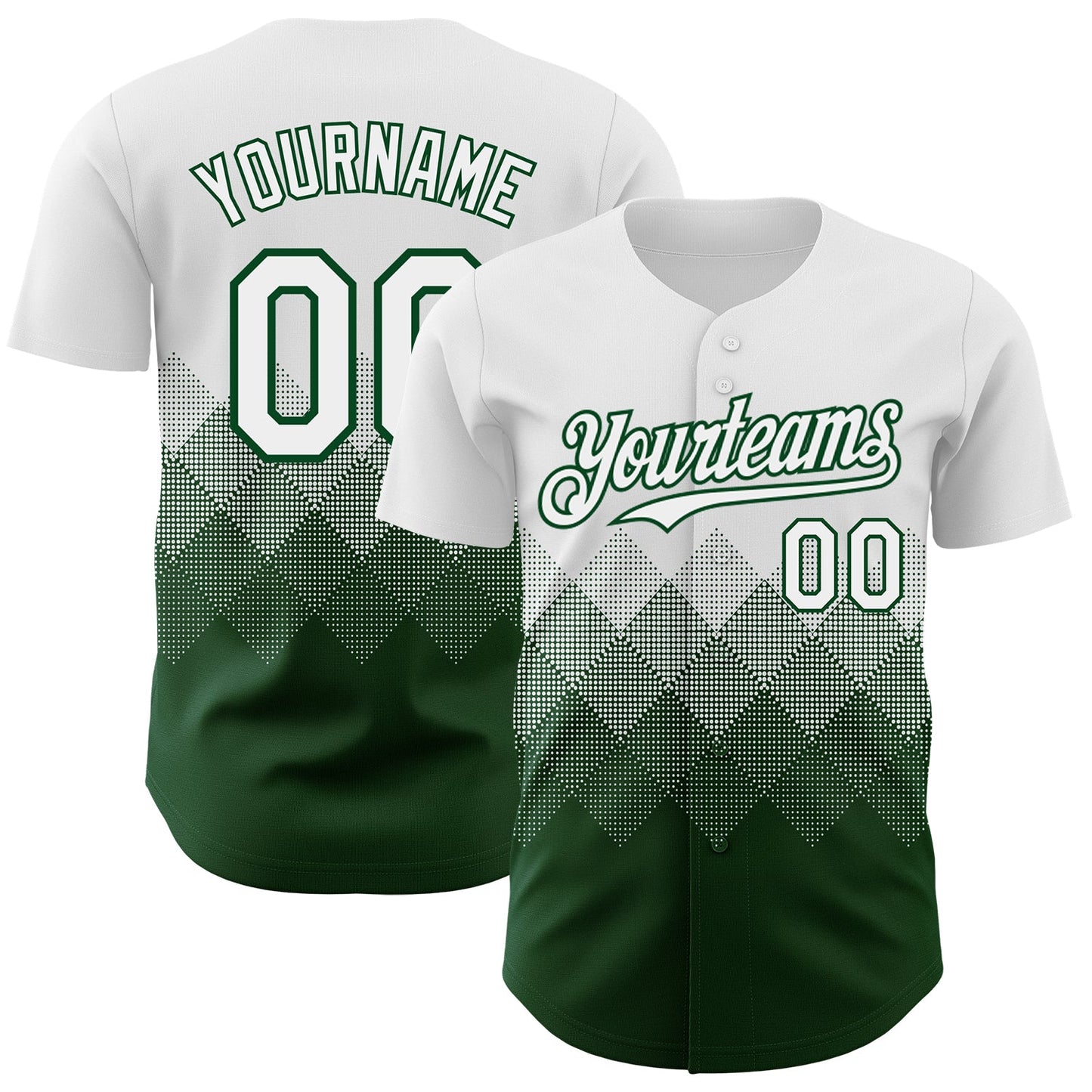 Custom White Green 3D Gradient Square Shape Authentic Baseball Jersey - Main View