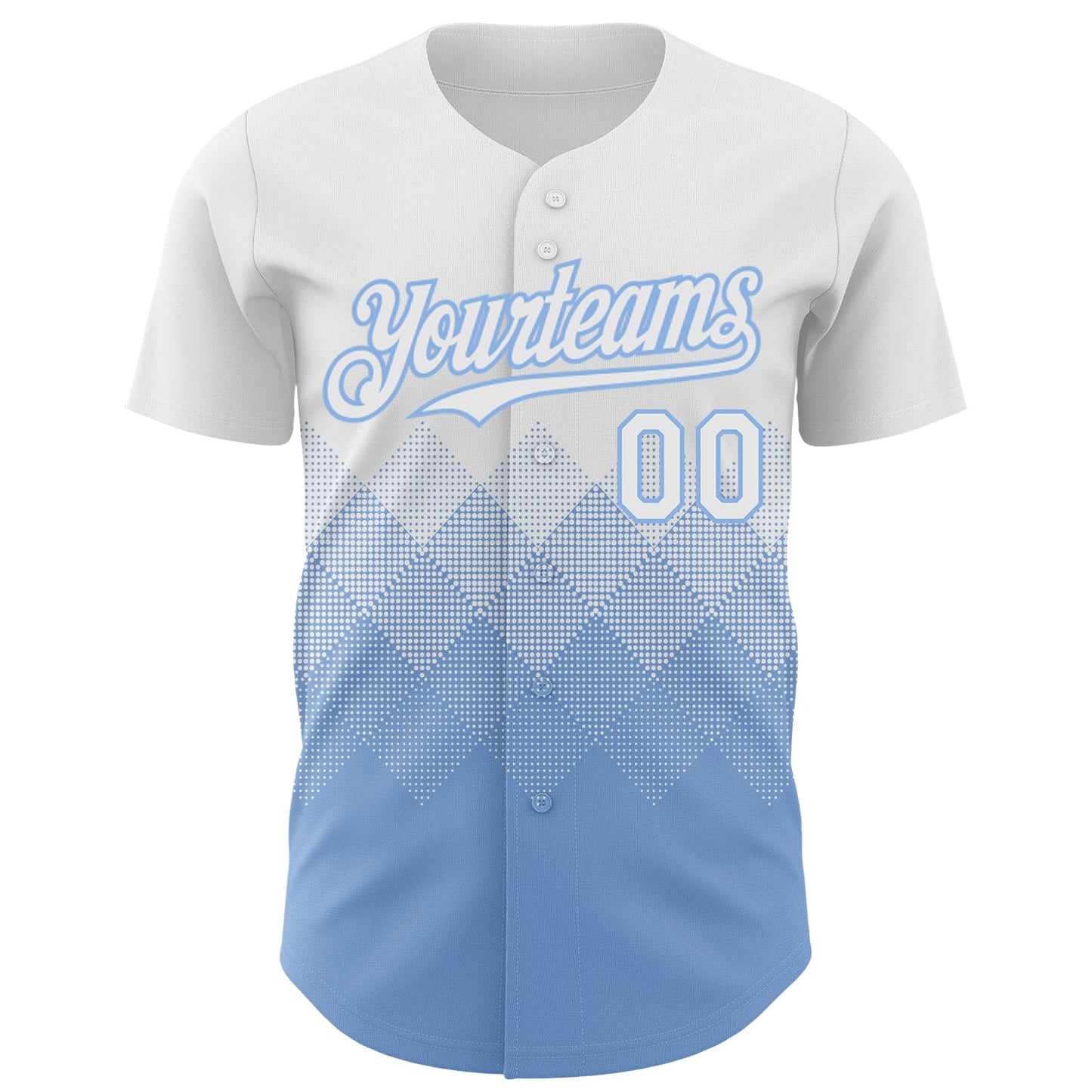 Custom White Light Blue 3D Gradient Square Shape Authentic Baseball Jersey view 2