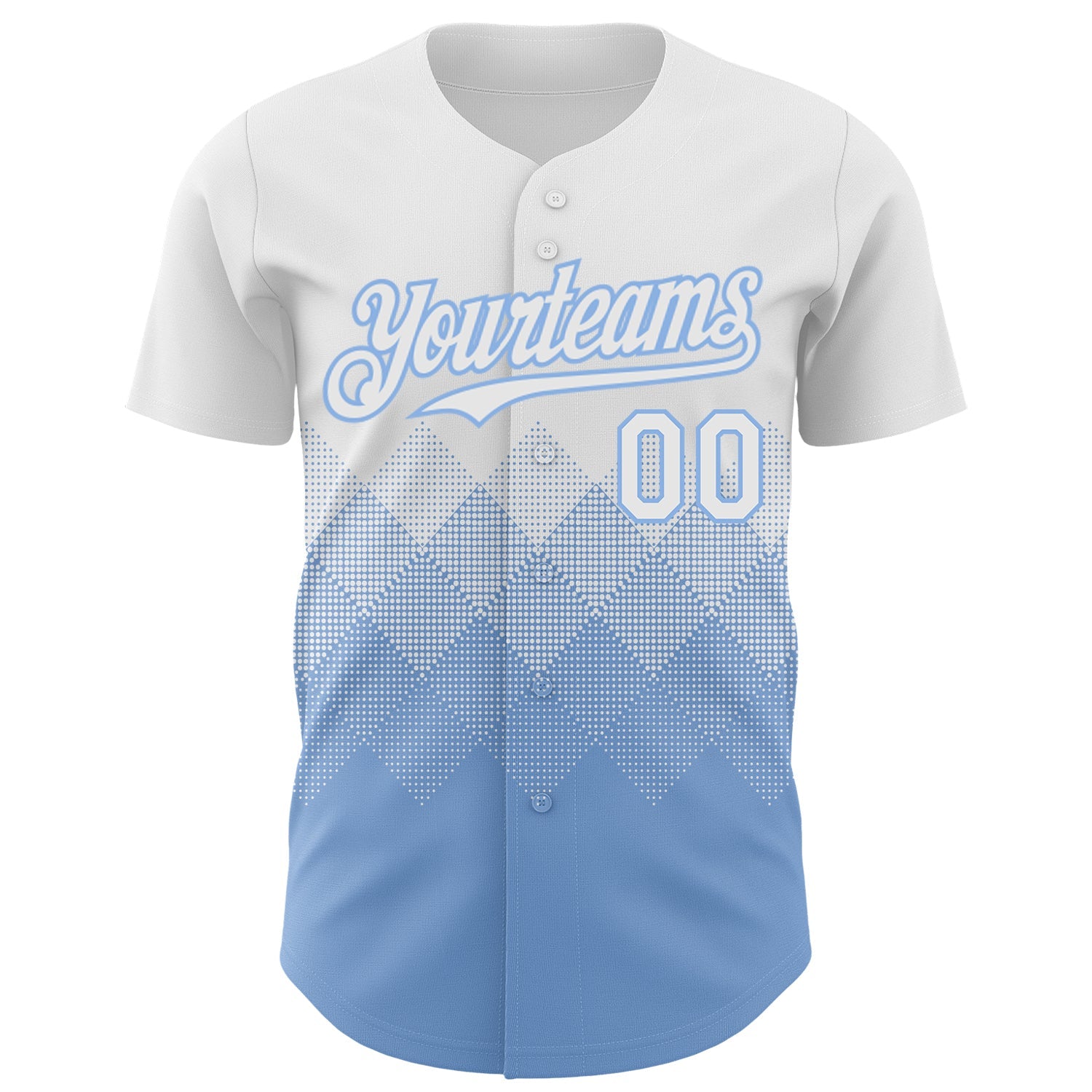 Custom White Light Blue 3D Gradient Square Shape Authentic Baseball Jersey view 2