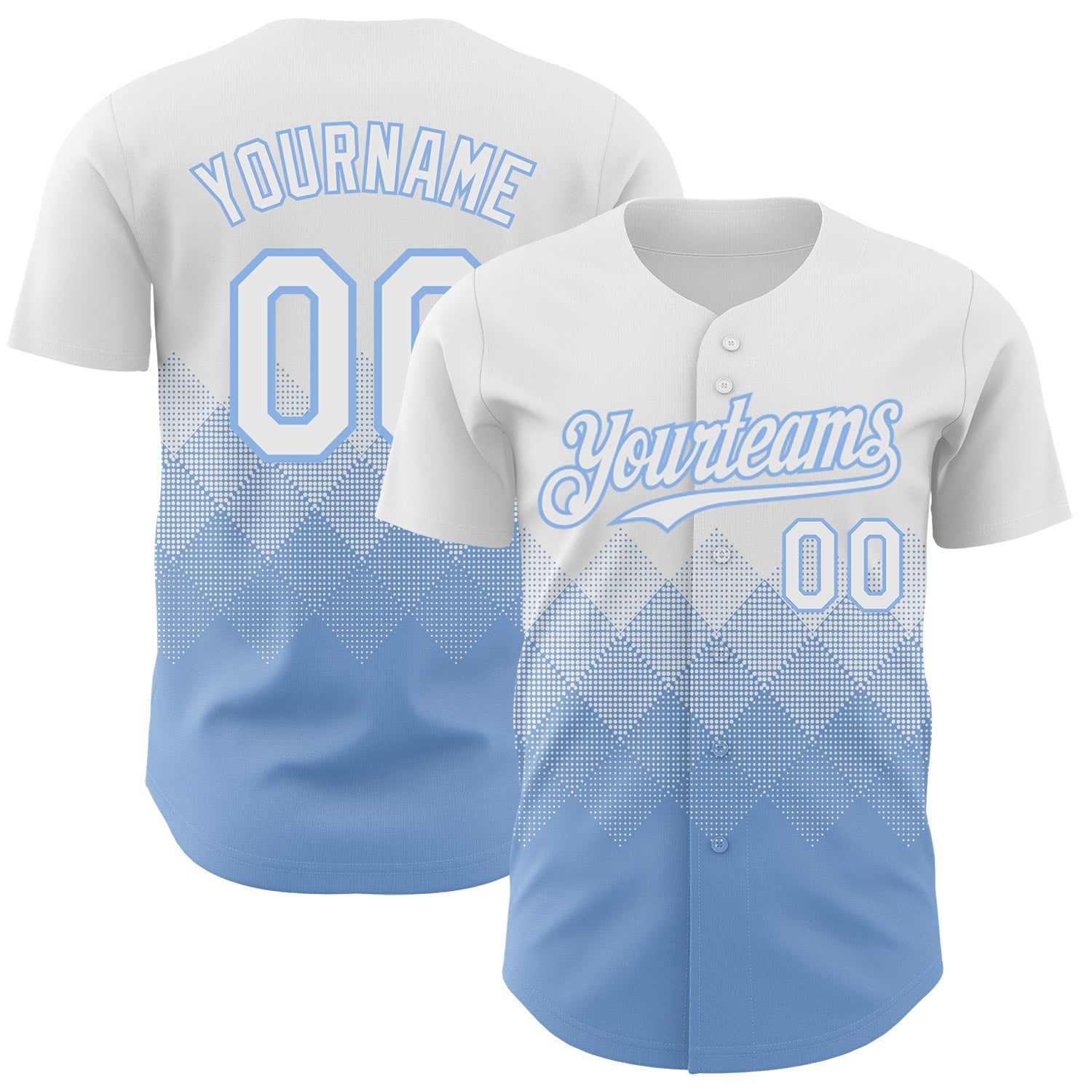 Custom White Light Blue 3D Gradient Square Shape Authentic Baseball Jersey - Main View