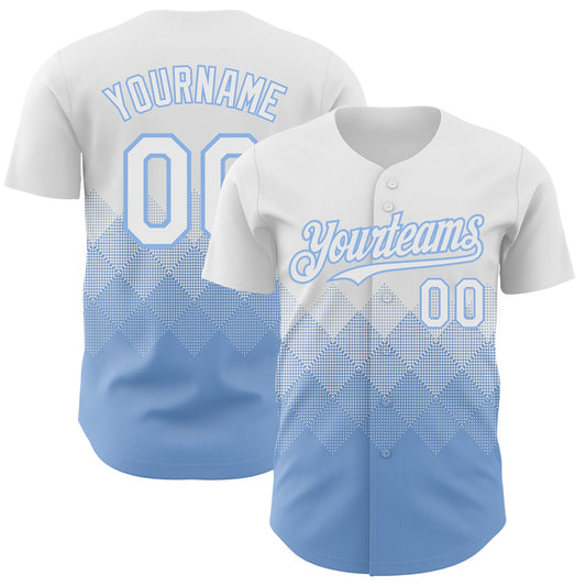Custom White Light Blue 3D Gradient Square Shape Authentic Baseball Jersey - Main View