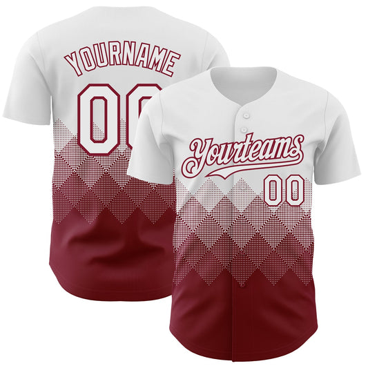 Custom White Crimson 3D Gradient Square Shape Authentic Baseball Jersey - Main View