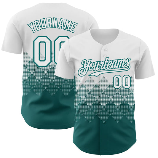 Custom White Teal 3D Gradient Square Shape Authentic Baseball Jersey - Main View