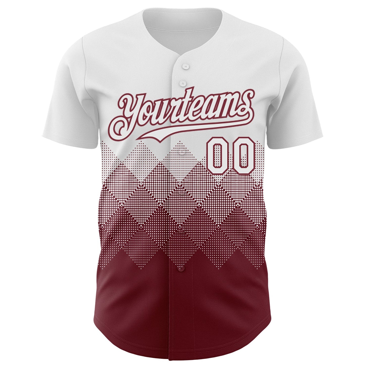 Custom White Burgundy 3D Gradient Square Shape Authentic Baseball Jersey view 2