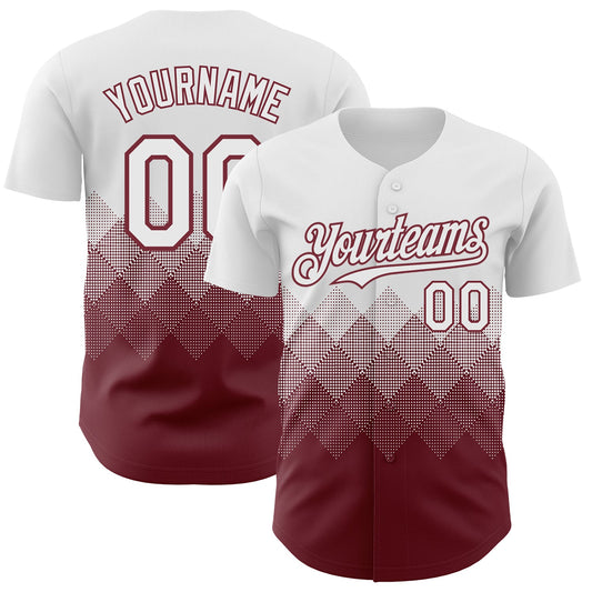 Custom White Burgundy 3D Gradient Square Shape Authentic Baseball Jersey - Main View