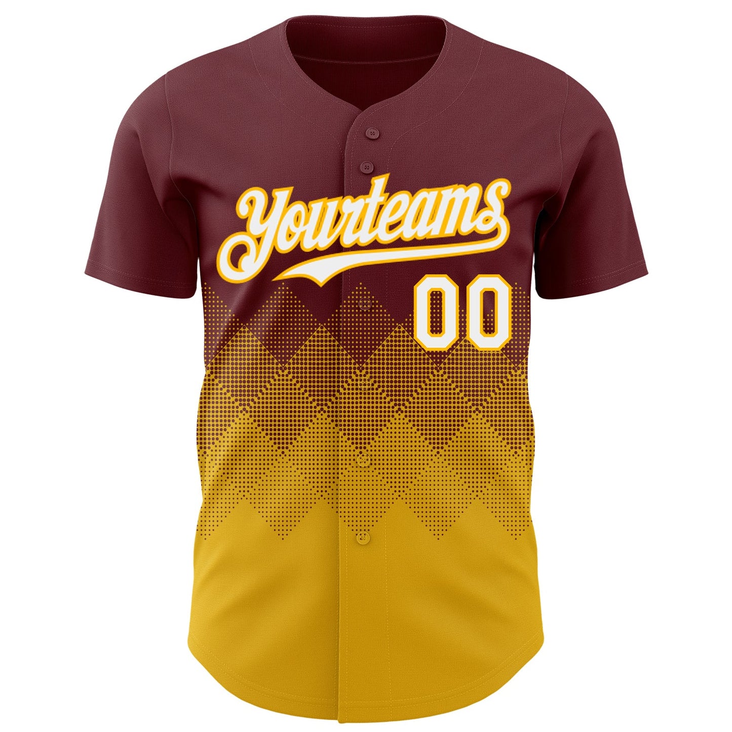Custom Burgundy White-Gold 3D Gradient Square Shape Authentic Baseball Jersey view 2