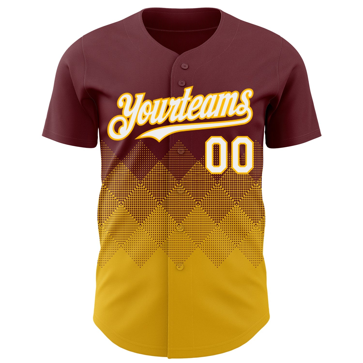 Custom Burgundy White-Gold 3D Gradient Square Shape Authentic Baseball Jersey view 2
