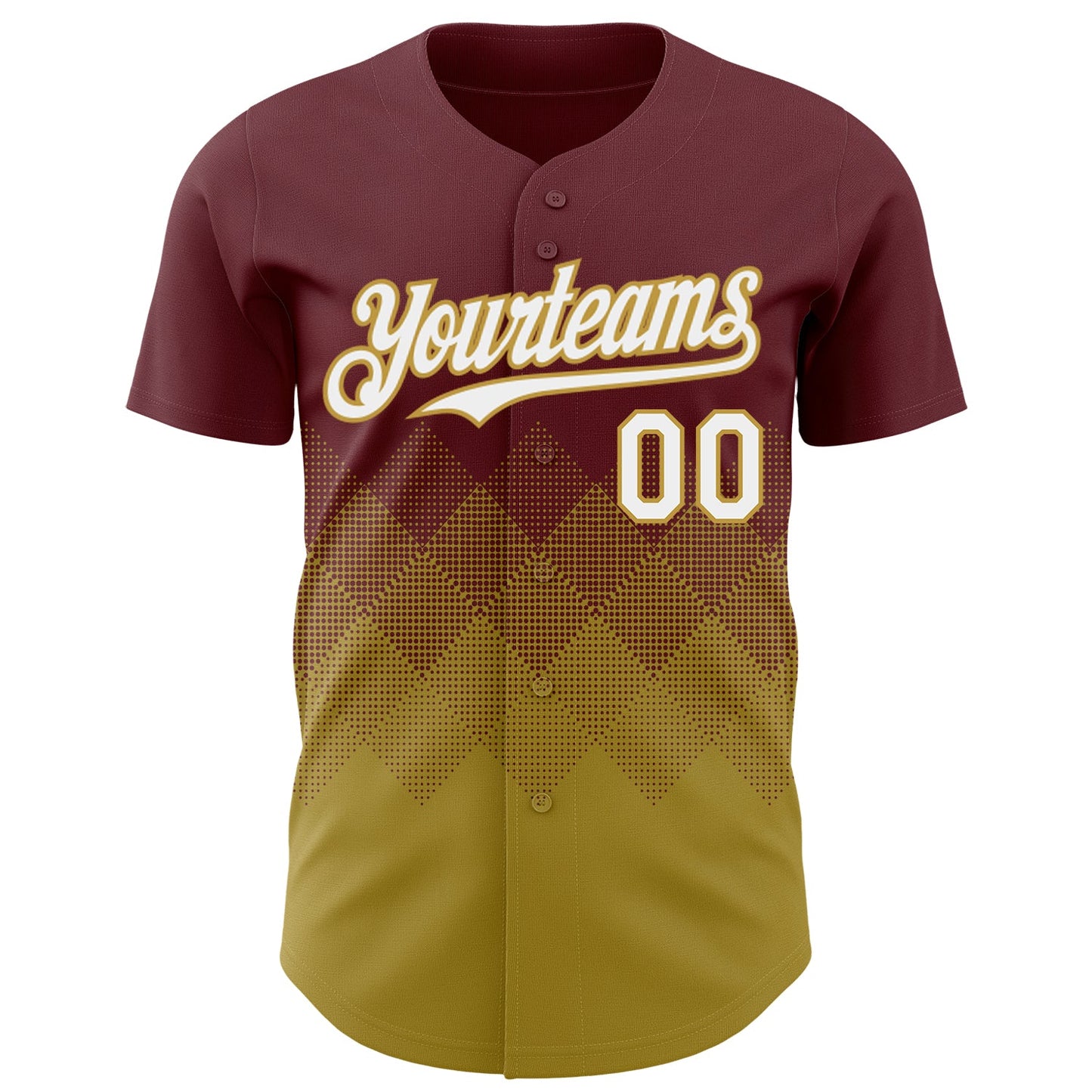 Custom Burgundy White-Old Gold 3D Gradient Square Shape Authentic Baseball Jersey view 2