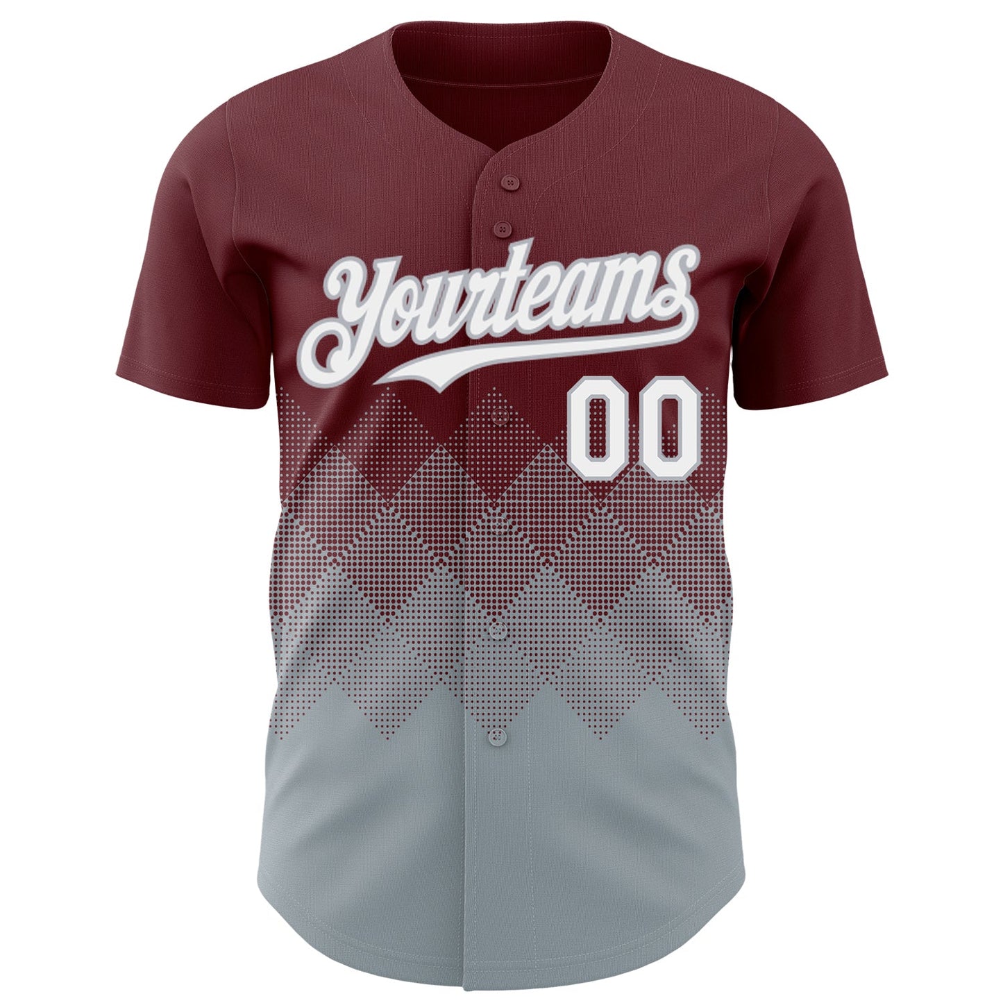 Custom Burgundy White-Gray 3D Gradient Square Shape Authentic Baseball Jersey view 2