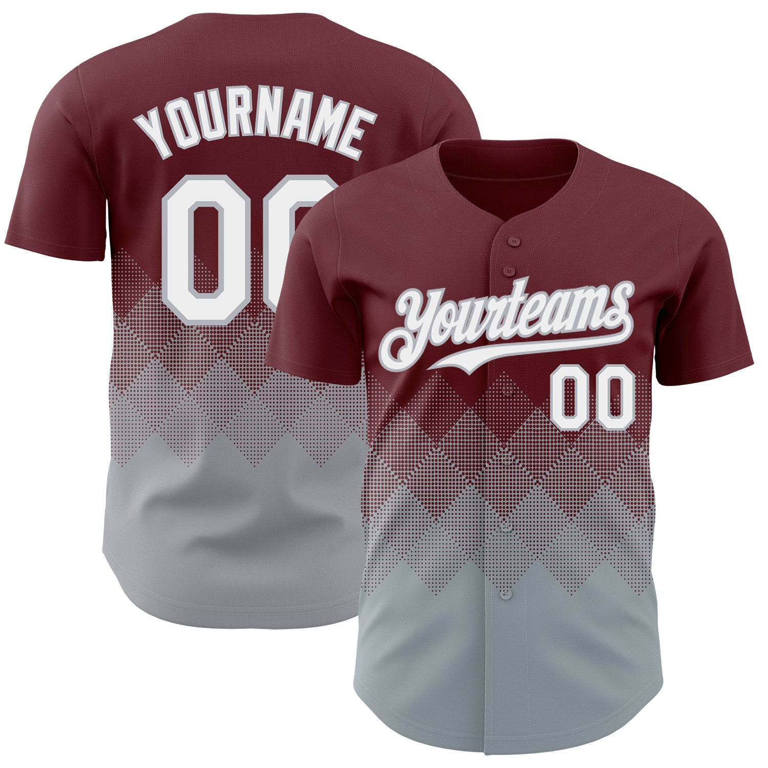 Custom Burgundy White-Gray 3D Gradient Square Shape Authentic Baseball Jersey - Main View
