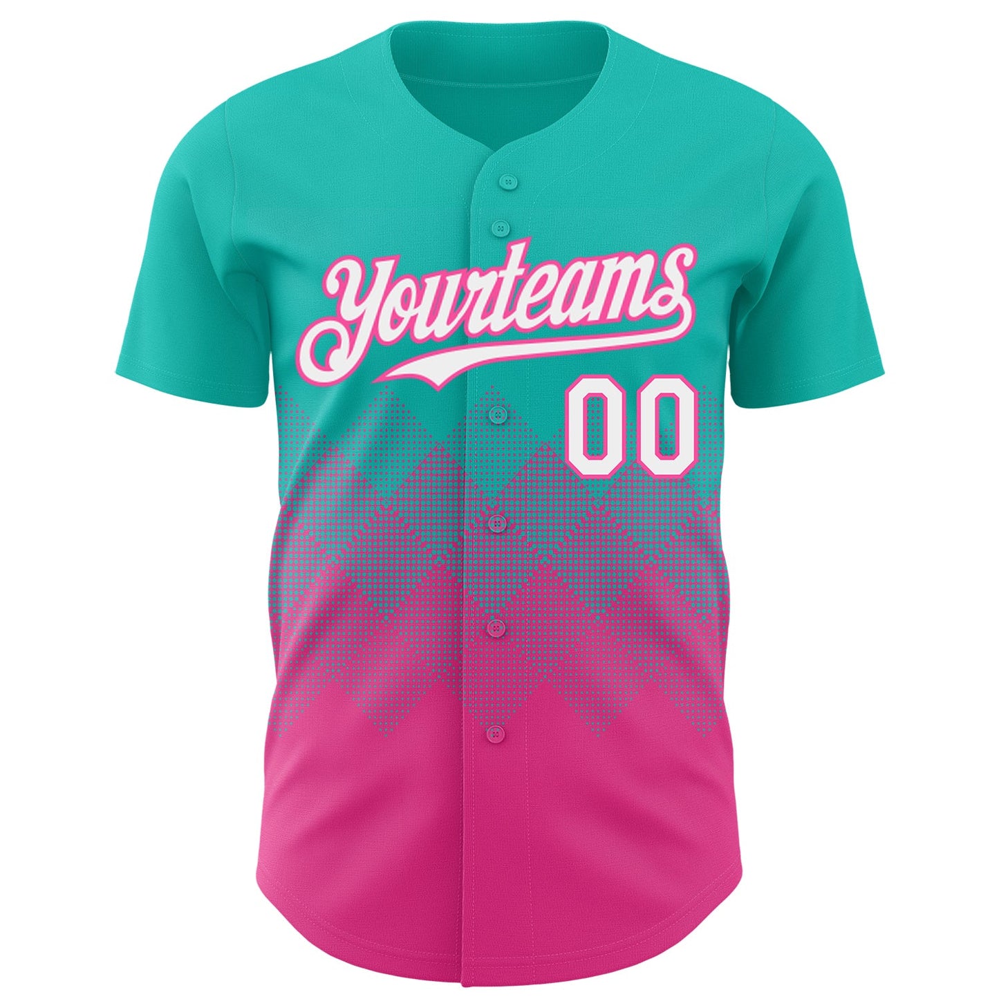 Custom Aqua White-Pink 3D Gradient Square Shape Authentic Baseball Jersey view 2
