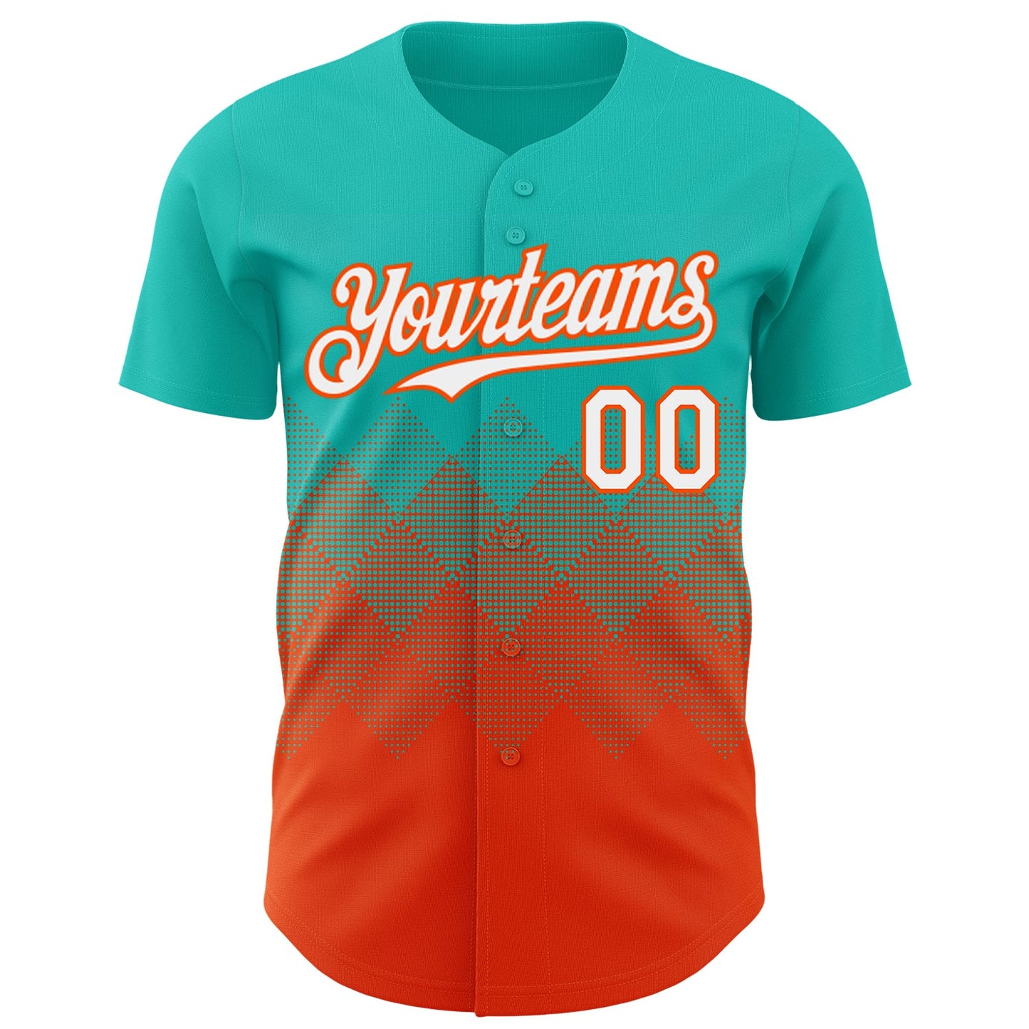 Custom Aqua White-Orange 3D Gradient Square Shape Authentic Baseball Jersey view 2