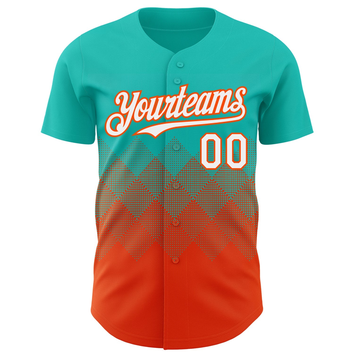 Custom Aqua White-Orange 3D Gradient Square Shape Authentic Baseball Jersey view 2