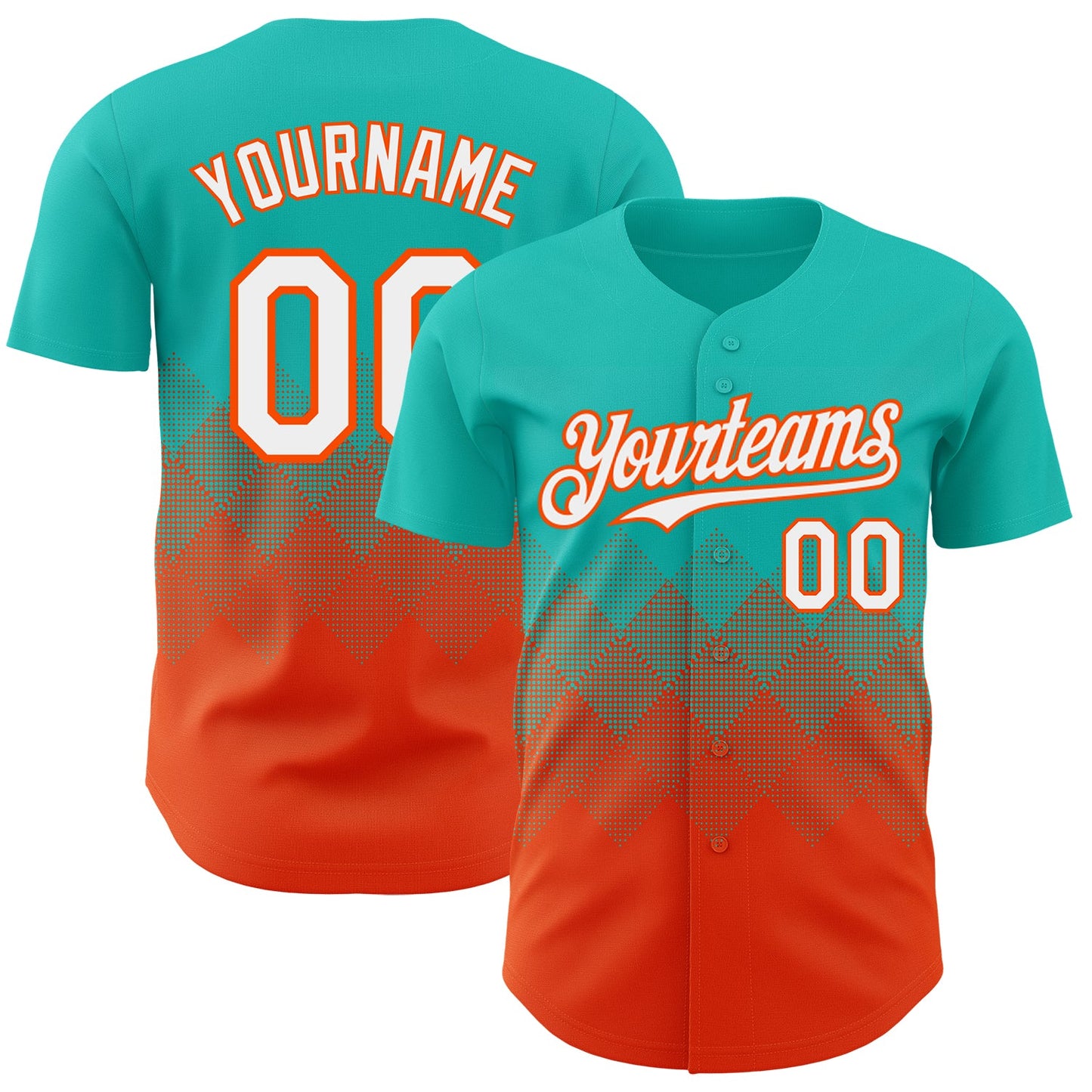Custom Aqua White-Orange 3D Gradient Square Shape Authentic Baseball Jersey - Main View