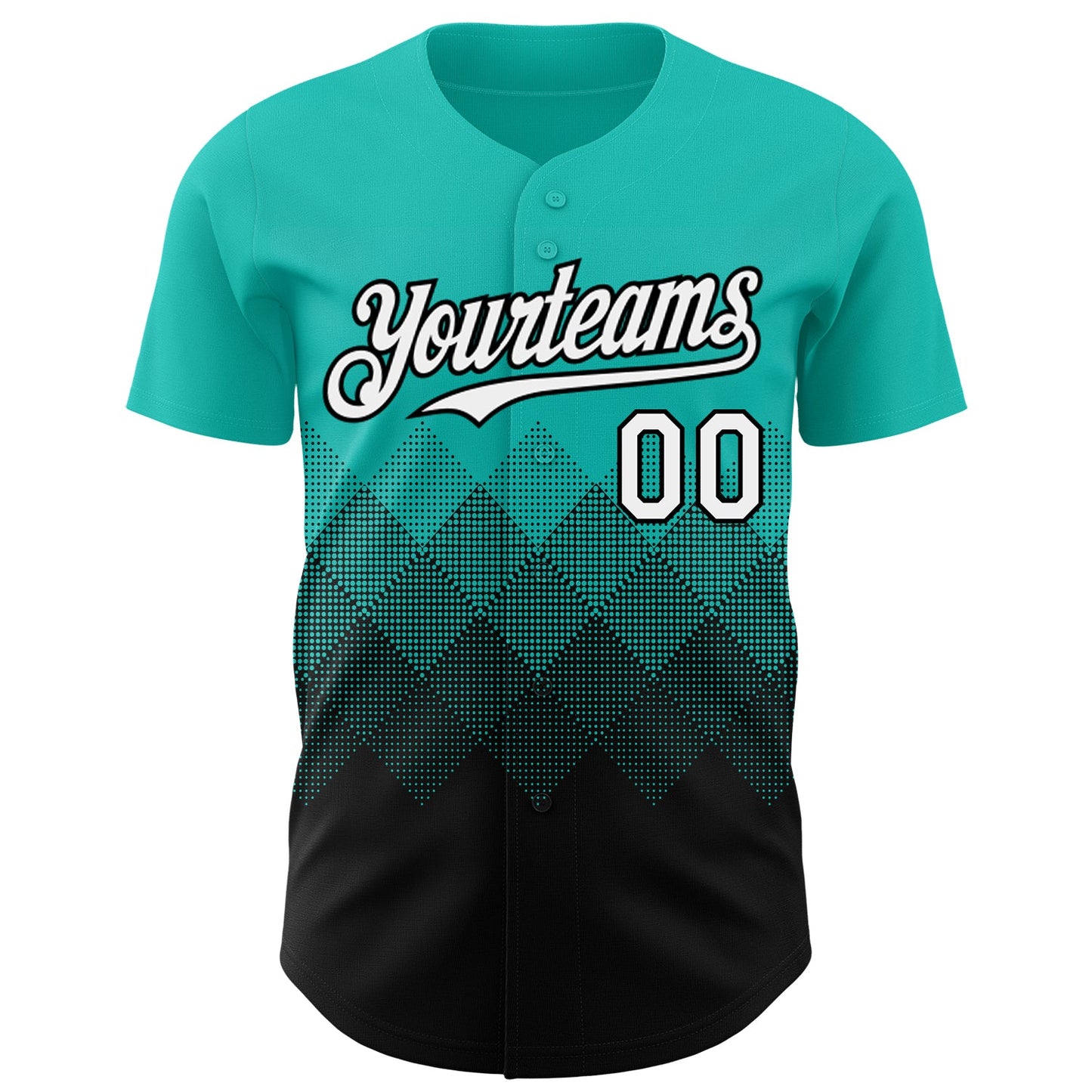 Custom Aqua White-Black 3D Gradient Square Shape Authentic Baseball Jersey view 2