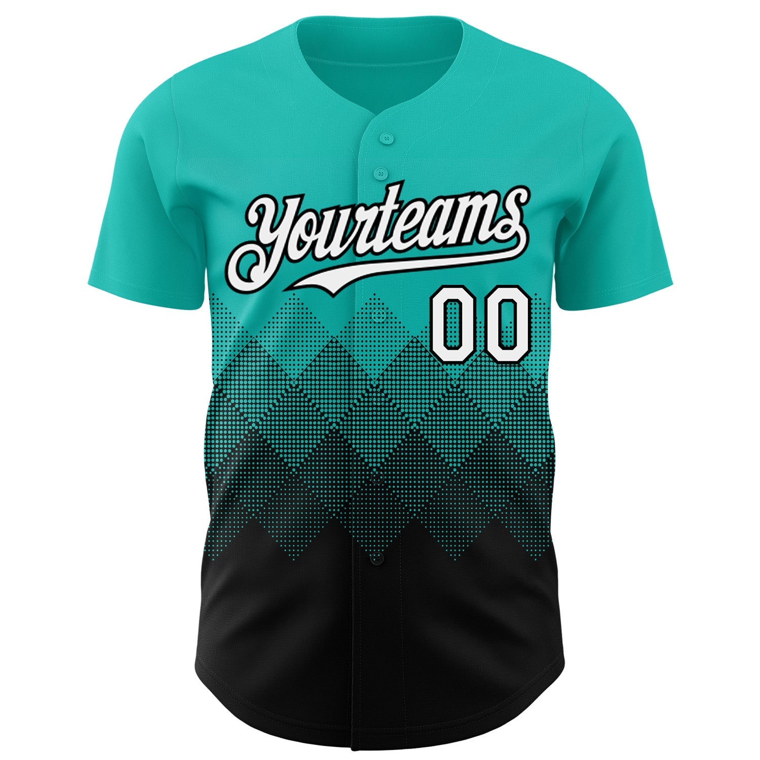 Custom Aqua White-Black 3D Gradient Square Shape Authentic Baseball Jersey view 2