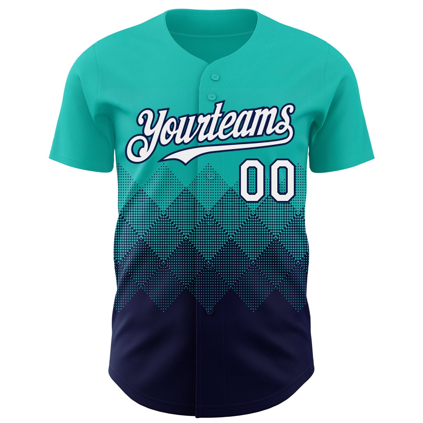 Custom Aqua White-Navy 3D Gradient Square Shape Authentic Baseball Jersey view 2